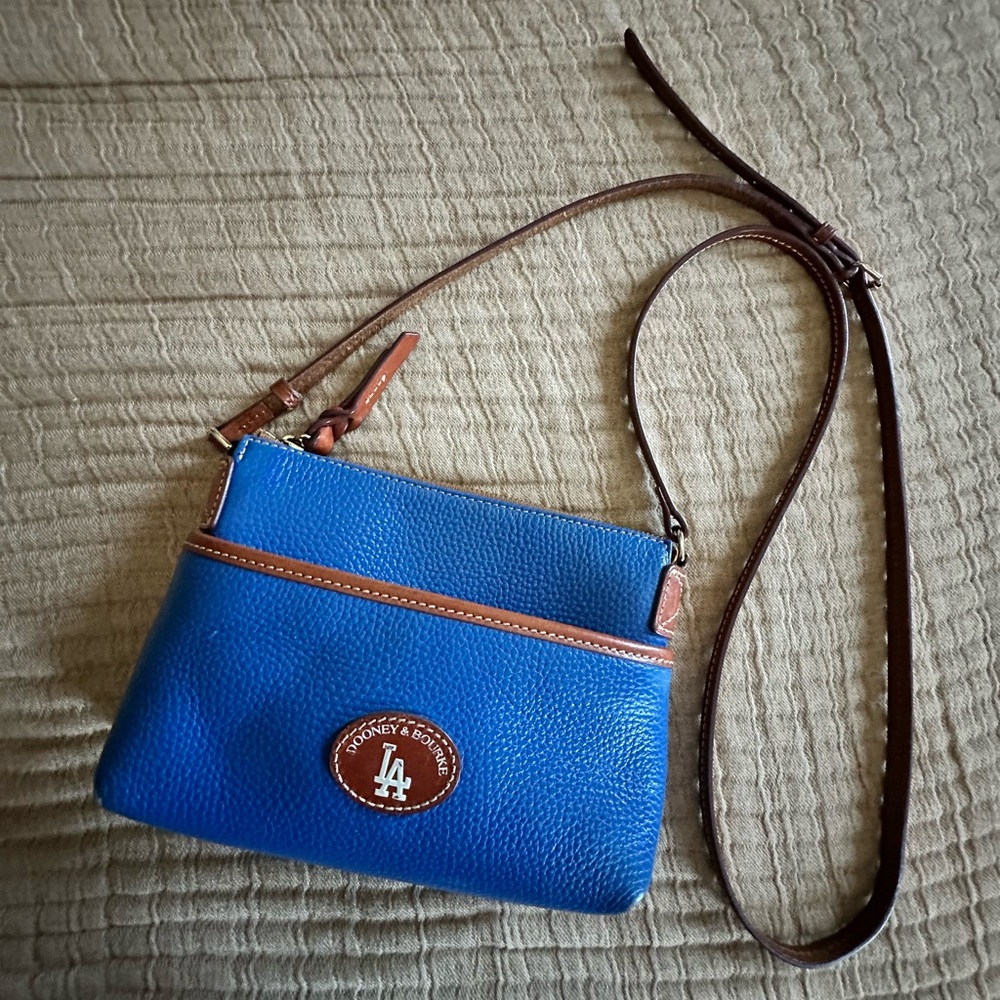 Dooney & Bourke Dodgers Blue and Brown Crossbody Bag with Leather Trim